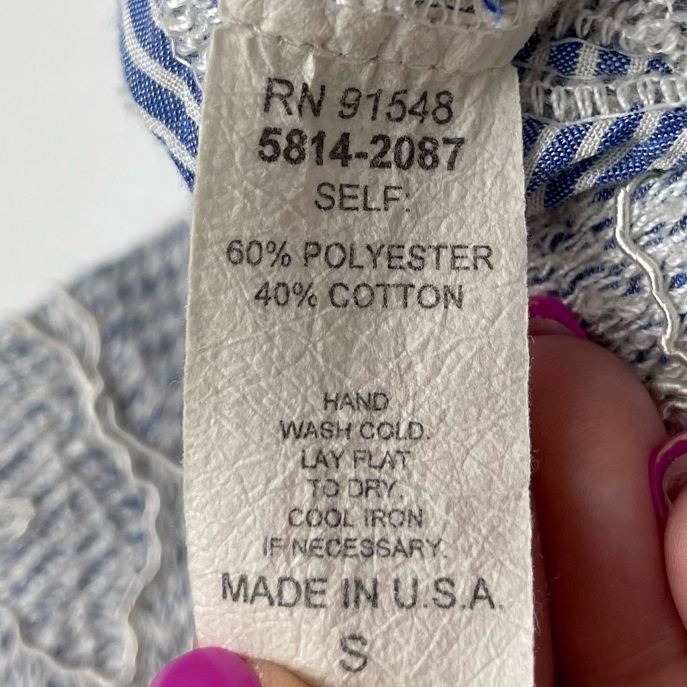 Waverly Grey Embroidered Striped Button Front Blouse Size Small - Picture 9 of 9